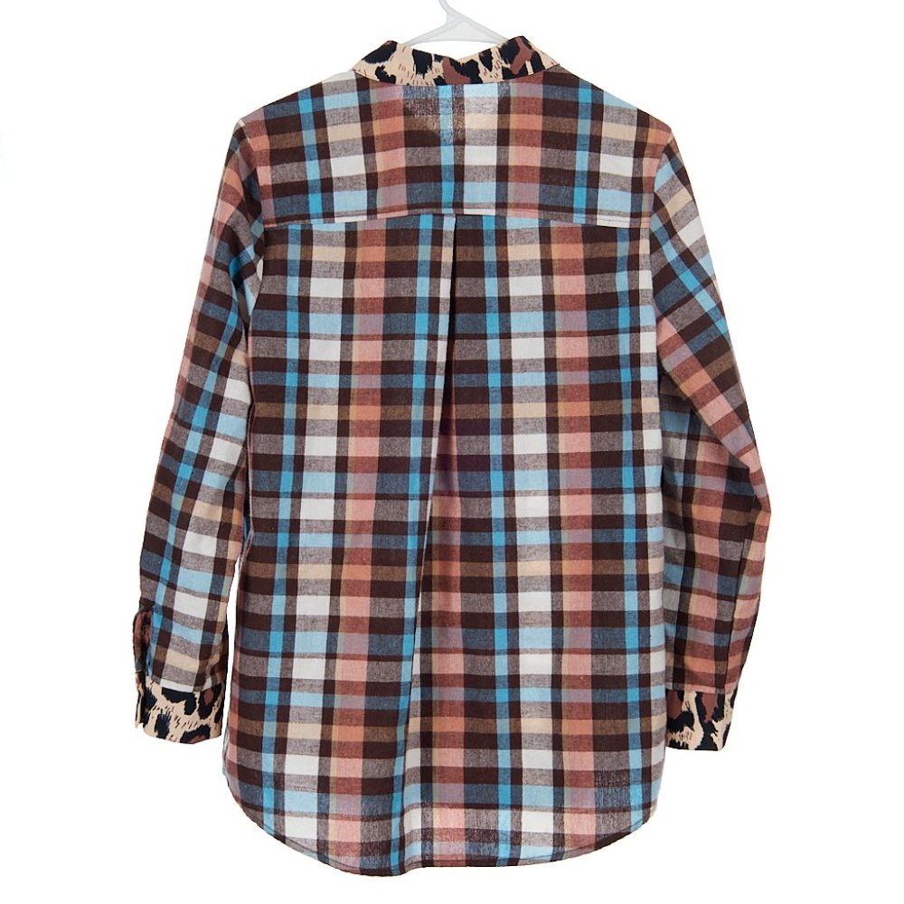 Asvivid Western Leopard Plaid Print Button Front Top Women's Size Large - Picture 6 of 7